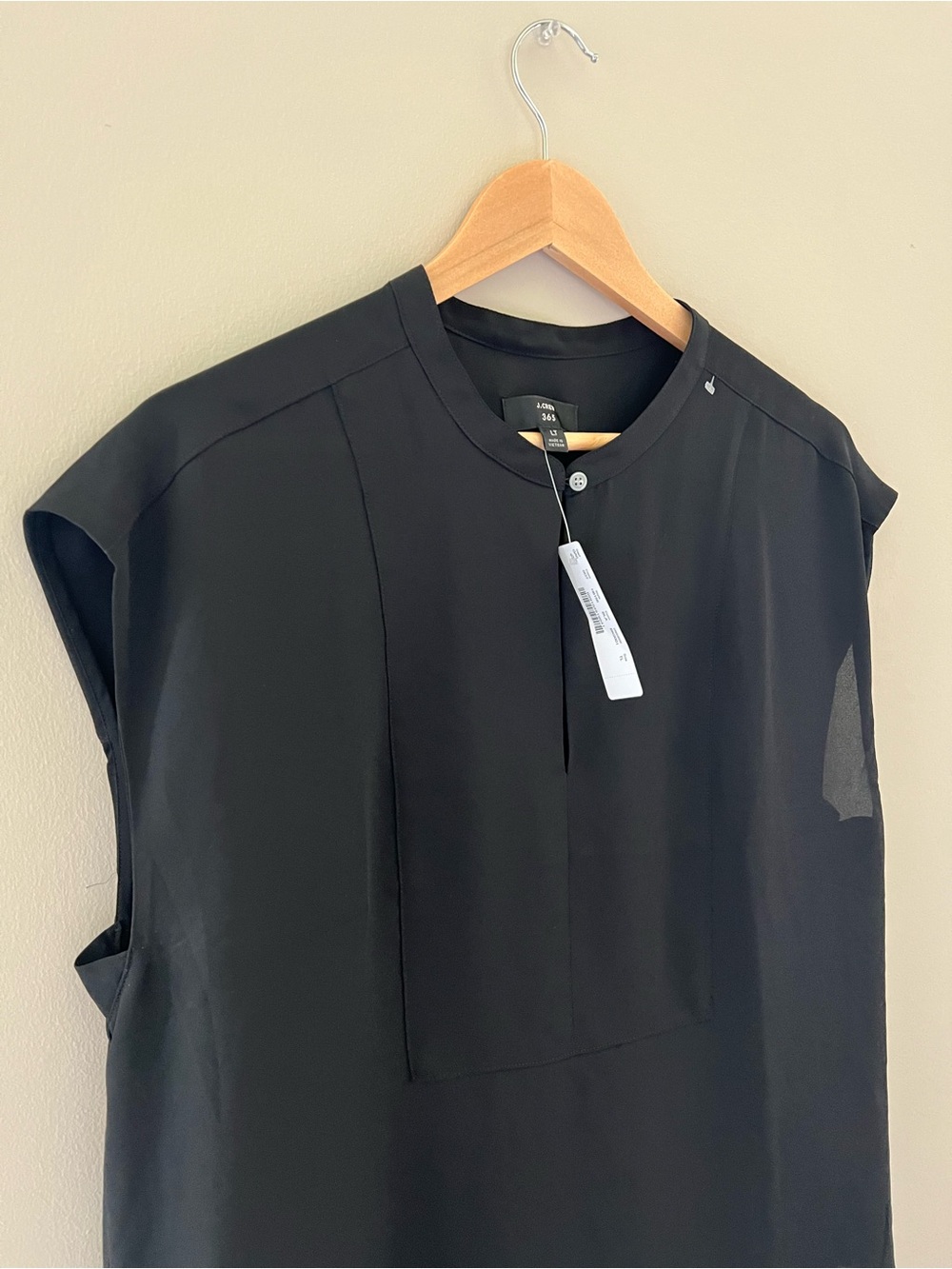 J Crew 365 Size Large Tall Top Black Sleeveless Split Neck Banded Collar Office